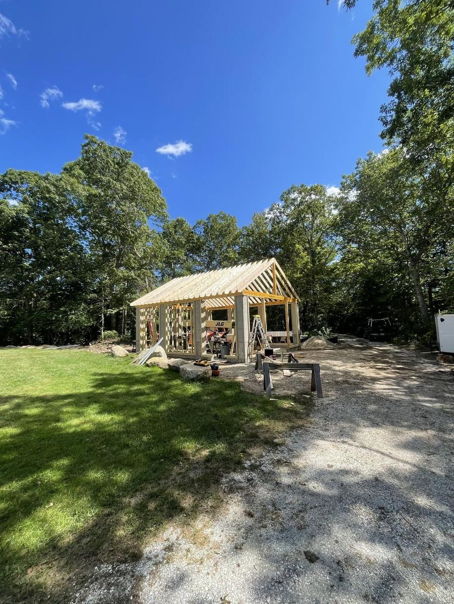 New construction framing in progress on a custom home build by Perocchi Building & Remodeling on the South Shore, MA